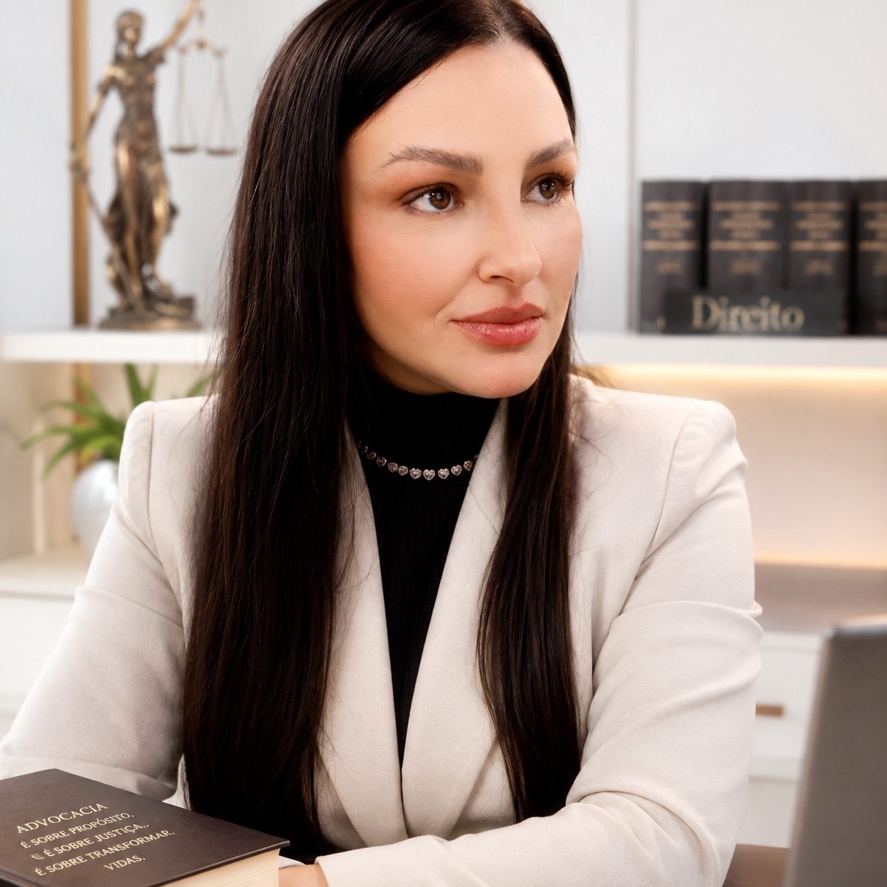 Dra. Tatiane Alves em seu escritório de advocacia